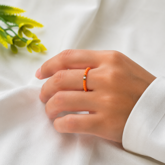 Orange Seed Beads Ring