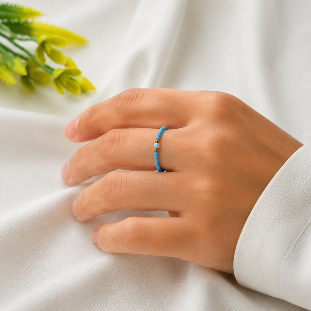 Sky Blue Seed Beads Ring