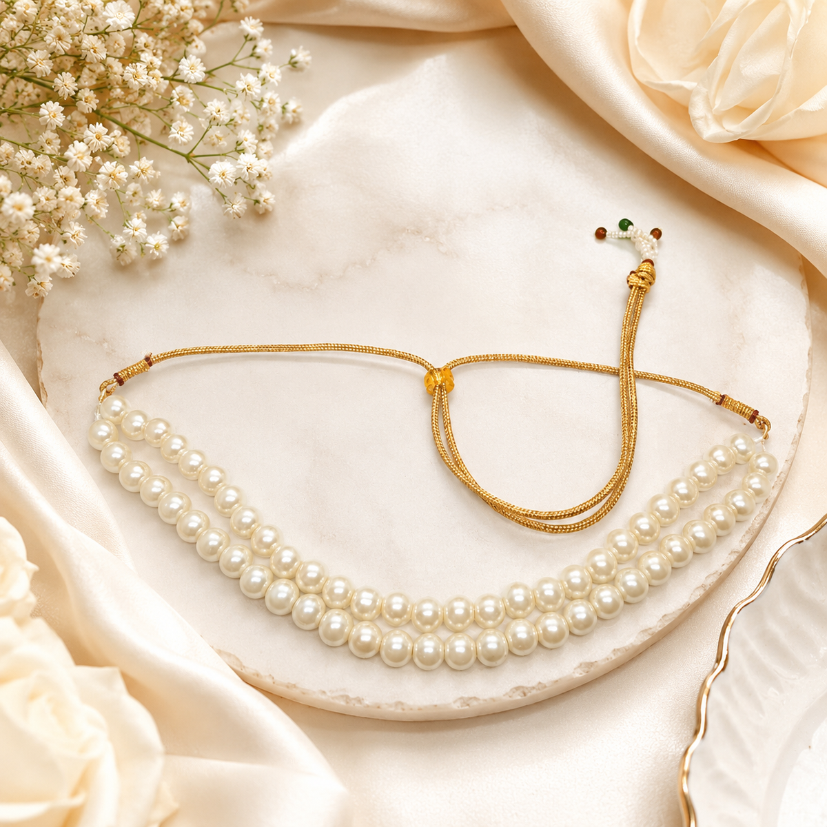 Two Layer Off White Beads Necklace
