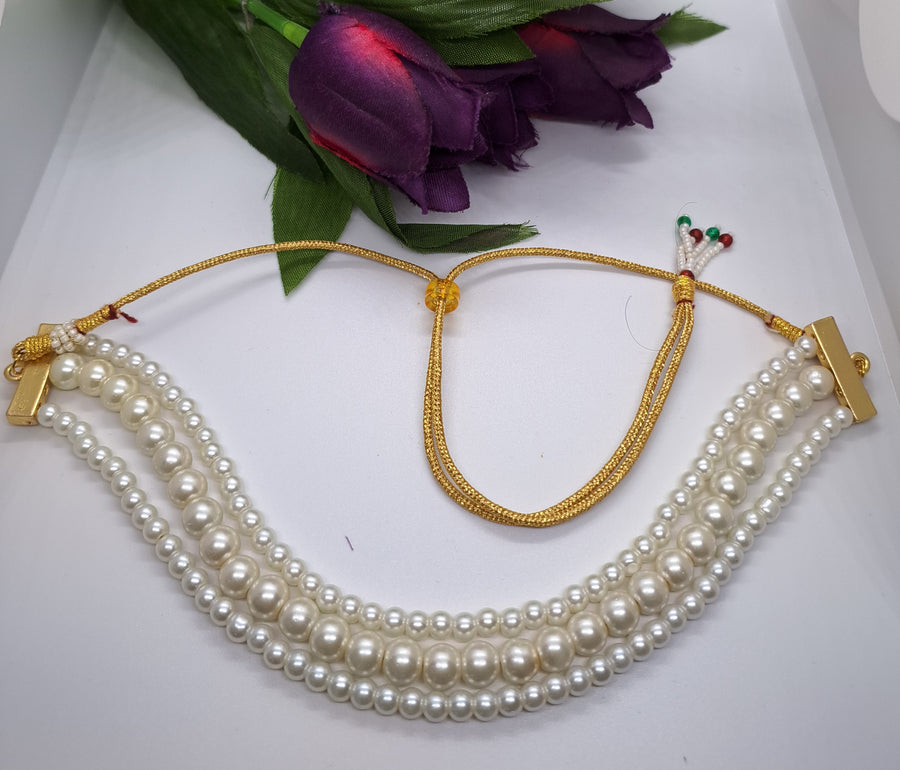 3 Layer Off White Beaded Necklace