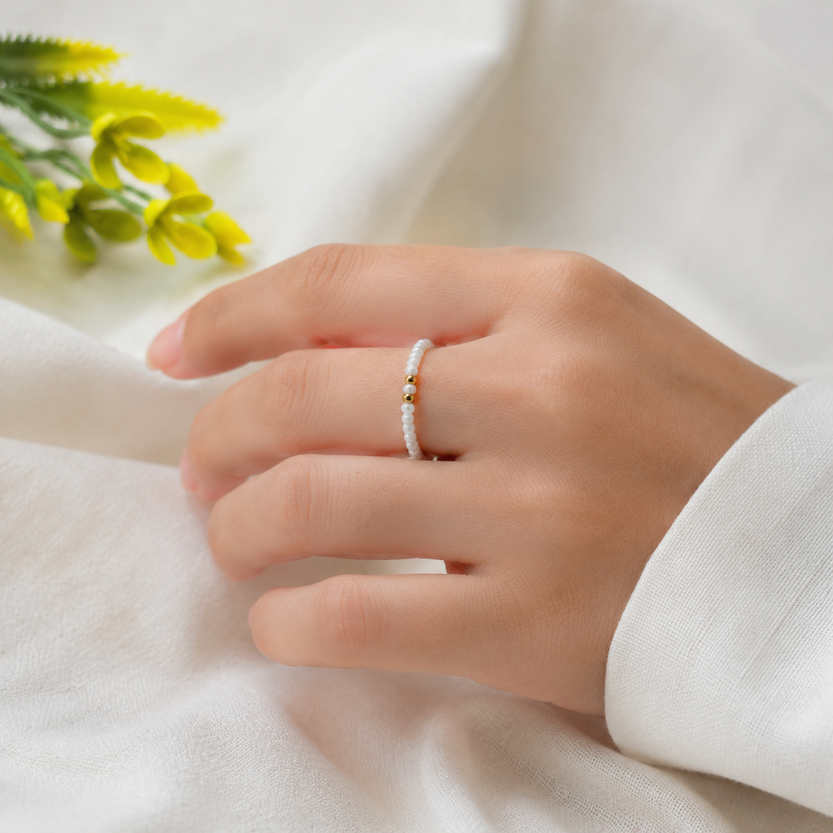 White Seed Beads Ring