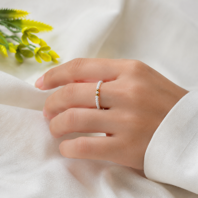 White Seed Beads Ring