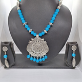 Sky Blue Beads With Oxidised Pendant