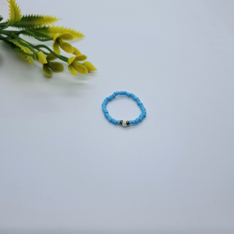 Sky Blue Seed Beads Ring