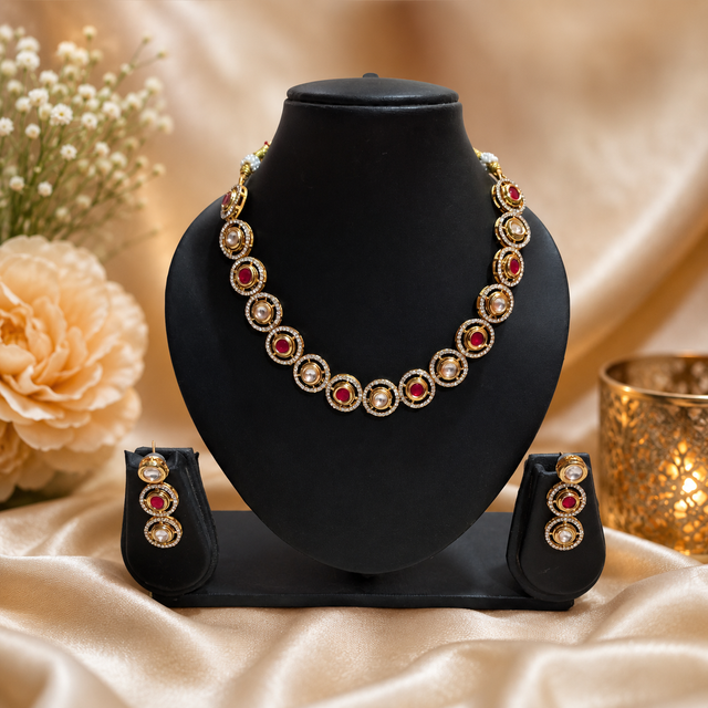 Pink and white Kundan Choker