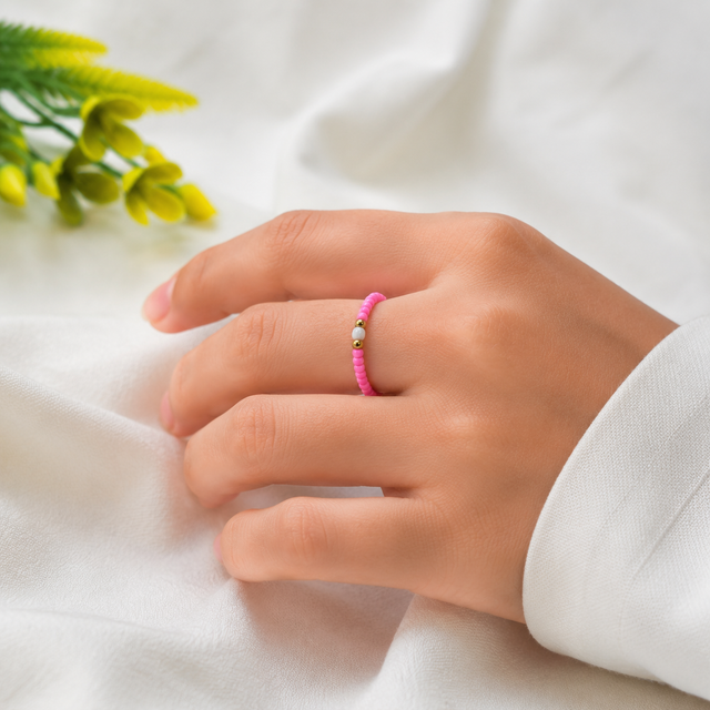 Pink Seed Beads Ring