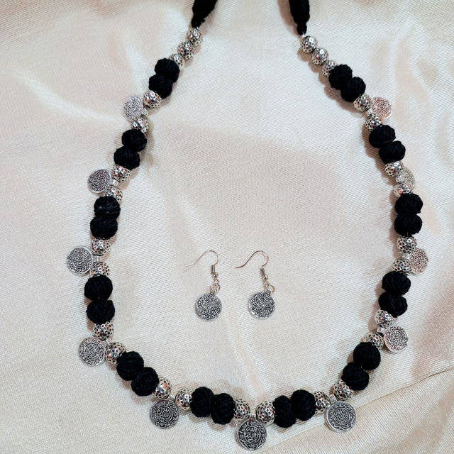 Coin And Cottan Beads Necklace