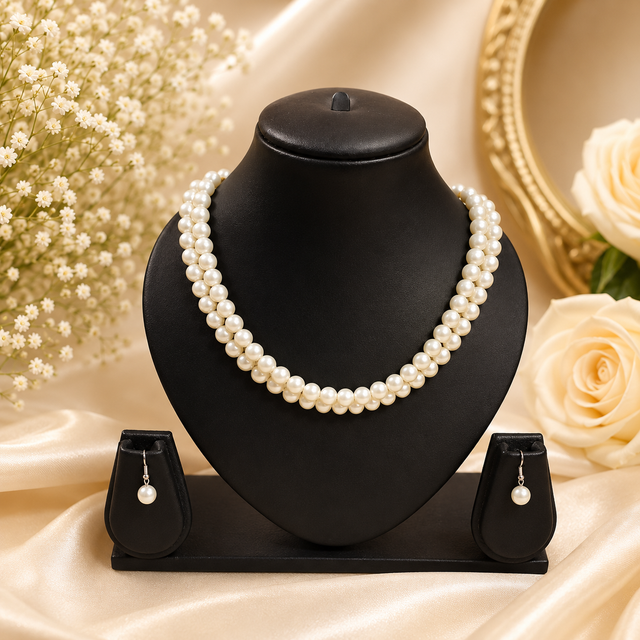 Two Layer Off White Beads Necklace