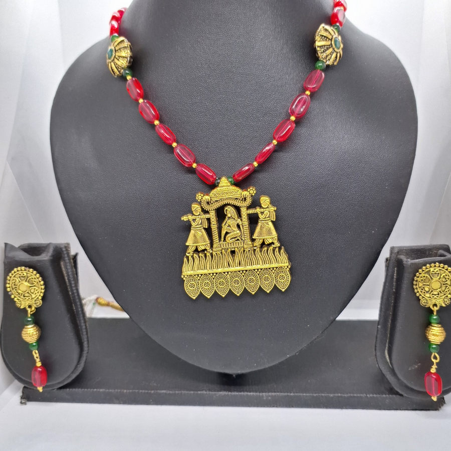 Pink (Rani) Beads Golden Necklace