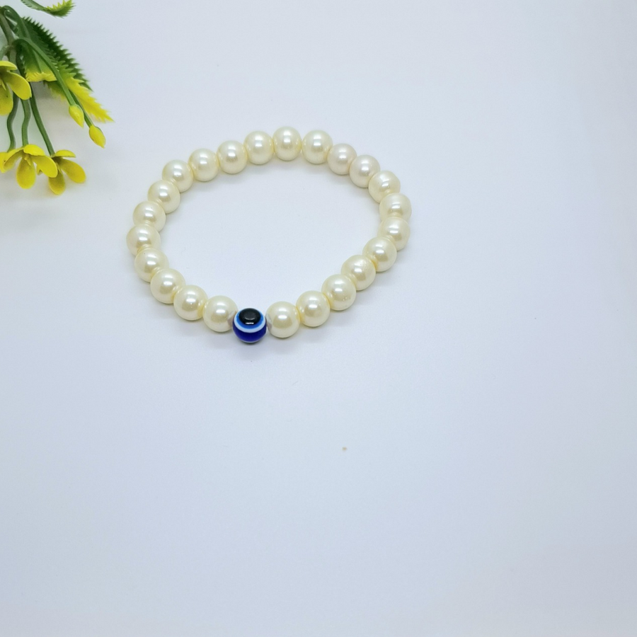 Off White Pearl Evil Eye Bracelet