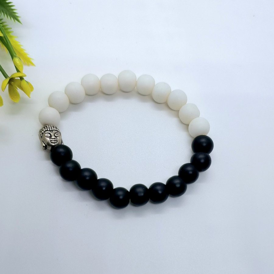 Black And White Beads Buddha Bracelet